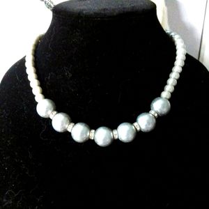 Silver Faux Pearl necklace with AB Rhinestones